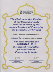 INDIA STAR AWARD 2012 CERTIFICATE